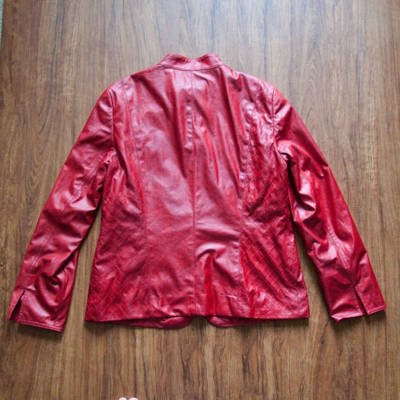 a la carte Red Faux Leather Moto Style Jacket - Picture 2 of 5